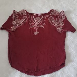Francesca's Burgundy Embroidered Top